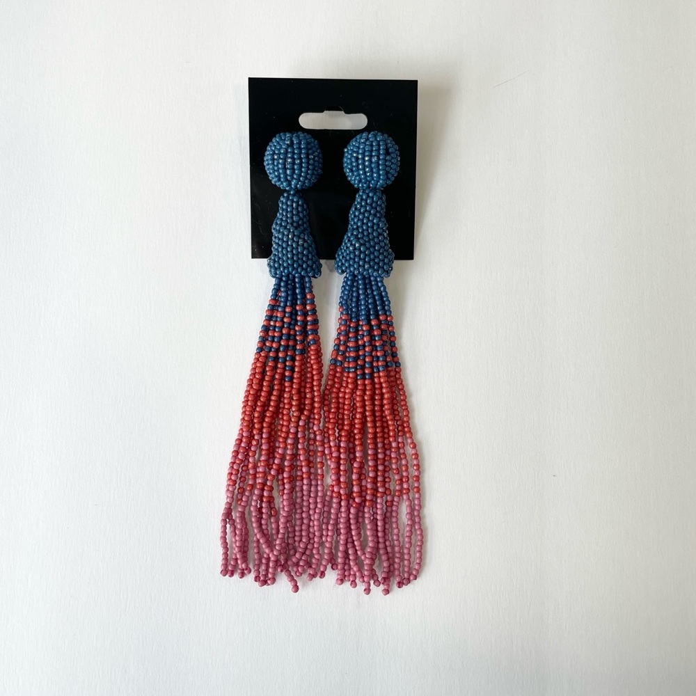 XL Colorblock Tassle Seedbead Earrings